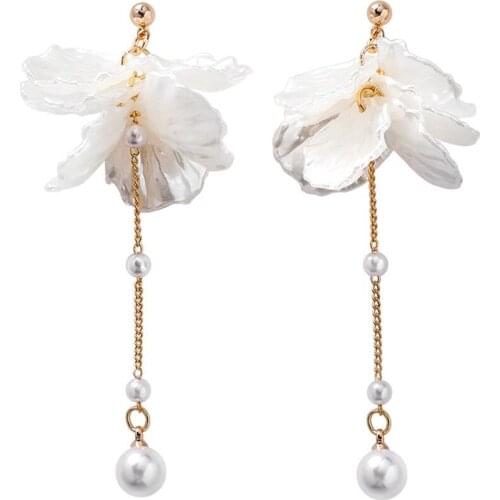 Pearl Drop Earrings Petal Shape White Shell Dangle Earring For Women 2019 Fashion Scallop Tassel Korean Jewelry Pendientes Mujer