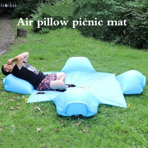 Blue Portable Waterproof Rolled Nap Mat Blanket Pillow Travel Sky Air Pillow High Quality Picnic Mat Beach Outdoor Sleeping Pad