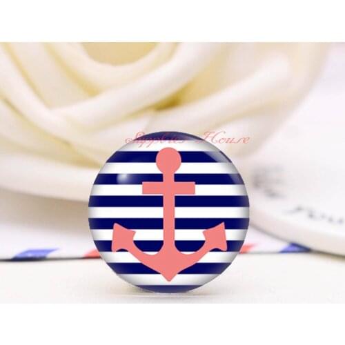 Handmade Round Anchor photo glass Cabochons, Jewelry Finding Cameo Pendant Settings, (F008-553)