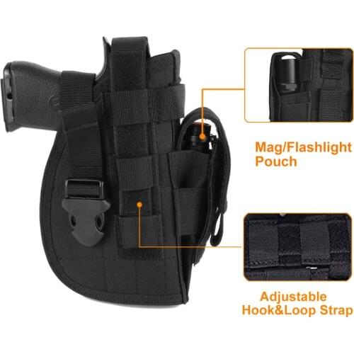 Tactical 600D Molle Gun Holster Military Rifle Bag for Right Hand Adjustable Handgun Holder with Mag Pouch Hunting Accessories