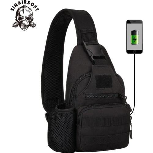 Outdoor Military Tactical Shoulder Bag with USB charging chest bag Wear-Resistant Travel Camping Backpack Cycling