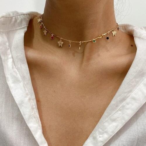 YC-UPGO Fashion Geometric Simple Necklaces For Women 2020 New Colored Bead Folds Five-pointed Star Female Necklace Jewelry Gift