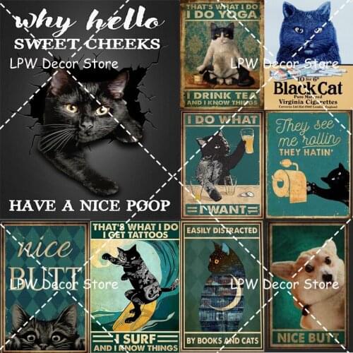 Funny Cat Vintaget Metal Sign Retro Tin Sign Art Home Decoration for Living Room Bar Club Pet Shop Wall Decor Wall Plates Plaque