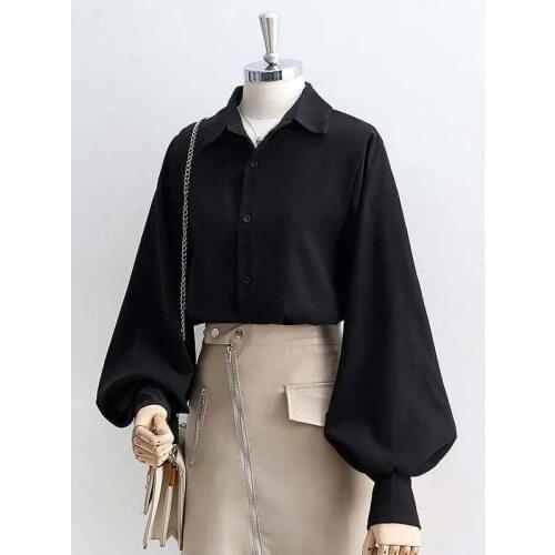 2021 Spring New women blouses Lantern Sleeves lapel Streetwear fashion Casual wild Loose Slim button simple Solid shirt F126