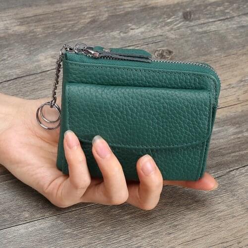 Women Wallets Genuine Leather Lady Mini Zipper Coin Purse Female Small Change Purse Credit Card Holder Coin Wallet with Key Ring