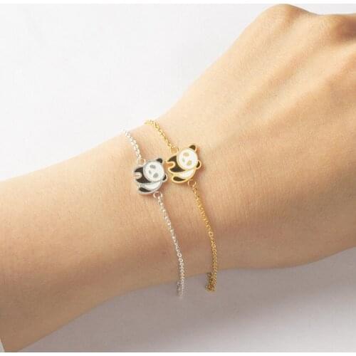 Gold Color Pulseira Feminina Panda Cuff Bracelet Femme Snap Button Jewelry Stainless Steel Chain Cute Bear Bracelets For Women