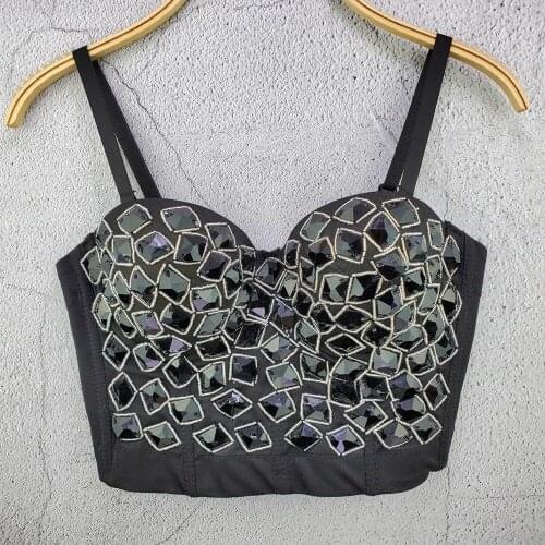 Cupnaya Handmade Crystal Women Crop Top Spaghatti Strap Sexy Stylish Push-Up Bustier Clubwear Party Corset Bralette Tube Vest