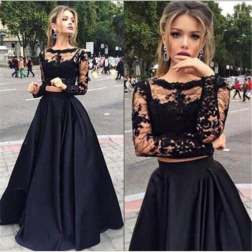 Solid Black Chiffon Long Maxi Lace Women Dress Elegant Ladies Long Sleeve Hollow Out Evening Party Dresses Vestidos