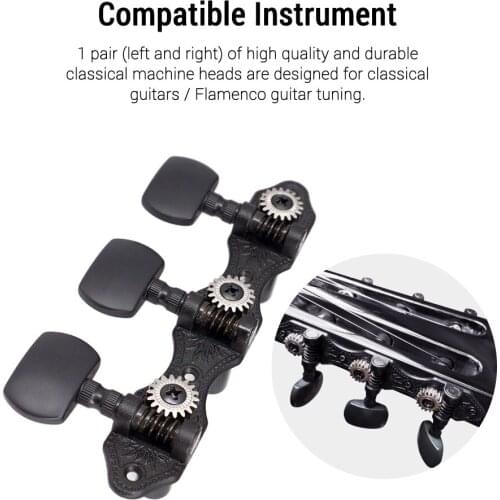 1 Pair 1:18 Black Classical Guitar Tuners Machine Heads Tuning Key Pegs for Classical Guitar or Flamenco Guitar