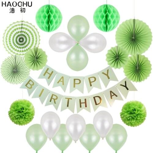 34pcs/lot Baby Boy Girl Birthday Party Decoration Set Banner Garlands Paper Fan Honeycomb Ball Tissue Pompoms Flower Balloons