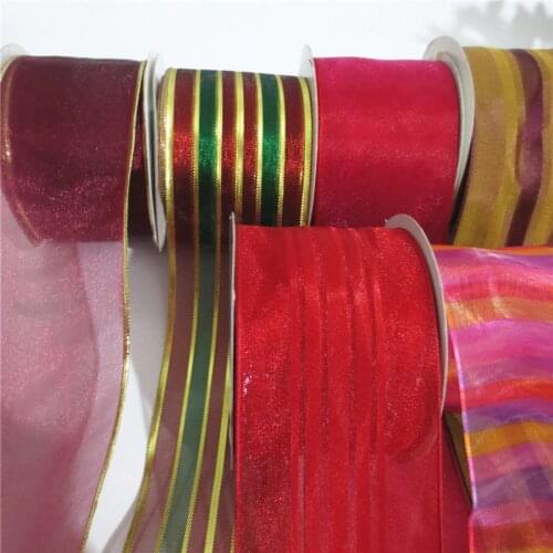 6.3cm Red Series Pearl Printing Iron Wire Edge DIY Packing Belt Christmas Ribbon Cloth Belt Baking Packing Bow Accessories 272