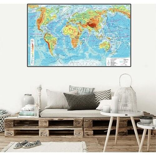 90*60cm Russian World Orographic Map Wall Art Poster Eco-friendly Non-woven Canvas Painting Living Room Home Decoration