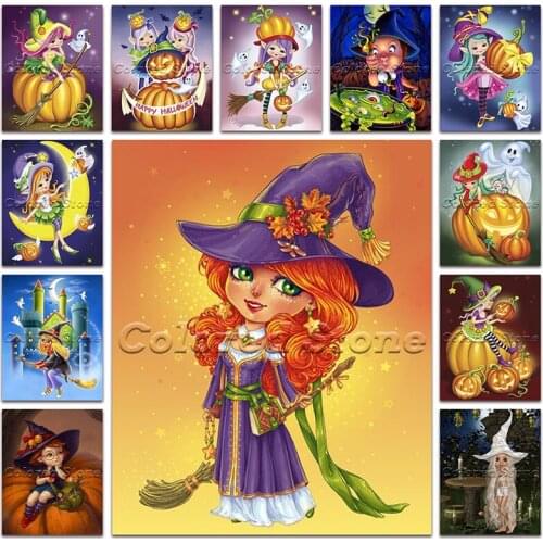 New Diamond painting Cartoon girl pumpkin witch halloween 5D DIY Full Square Drill embroidery Cross stitch 3D mosaic Drawing 059