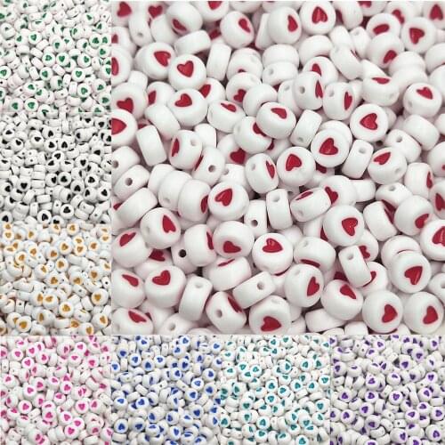 200pcs/500pcs 4x7mm Round color Heart Letter Acrylic Loose Beads For Jewelry Making DIY Handmade Charms Bracelet Accessories