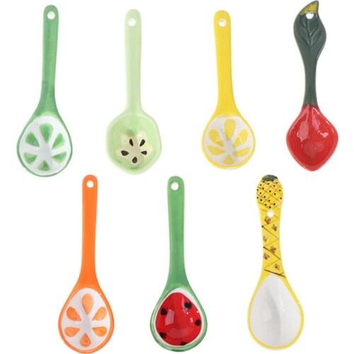 Household Tableware Spoon Ceramic Coffee Spoon Korean Dessert Cartoon Small Children Spoons Fruit Design Creative Lovely Ladle