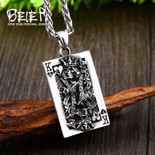 Beier 316L stainless steel Poker K Skull Pendant Necklace Punk Charlie King High Quality Jewelry LLBP8-471P