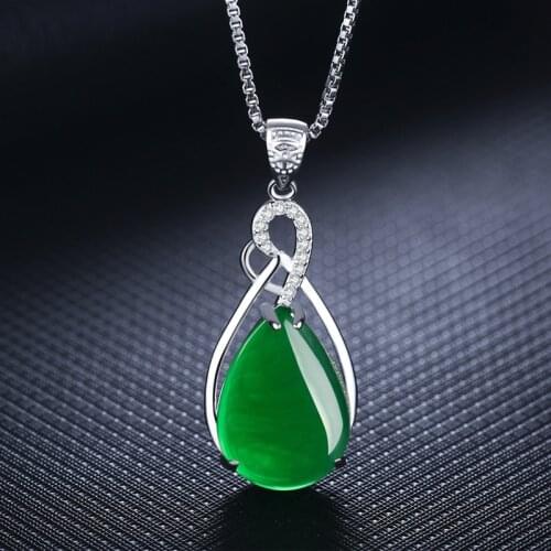 Solid S925 Sterling Silver Womens 45cm Necklace Natural Corundum Pendant Jade Turquoise S925 Collarbone Jewelry Jade Gemstone