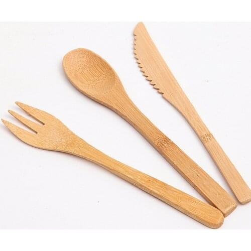 Natural Bamboo Teaspoons Fork Bamboo Kitchen Food Dining Utensil Tool Soup Teaspoon Catering Dinnerware Cutlery Tableware Set