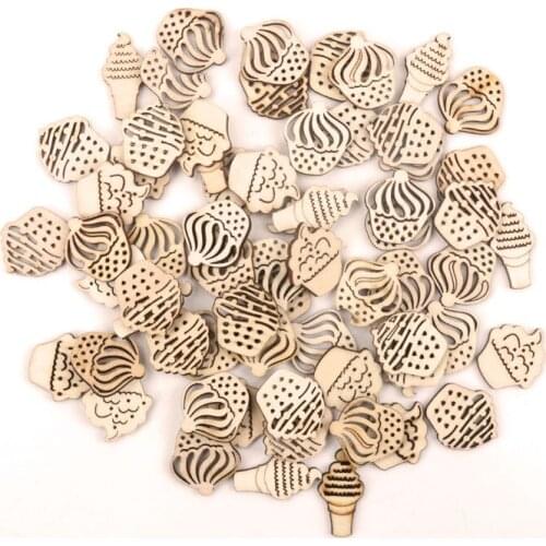 Handmade Wooden Crafts Accessories Home Decoration Scrapbooks Children Painting DIY Mix Cute Cake Wood Ornaments 25-30mm 20pcs
