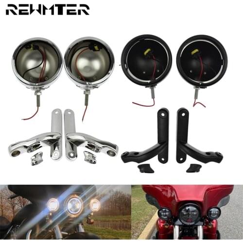 Motorcycle 4.5'' Fog Passing Lamp Holder Housing Bracket Mount Auxiliary Light Cover For Harley Touring Road King Electra Glide