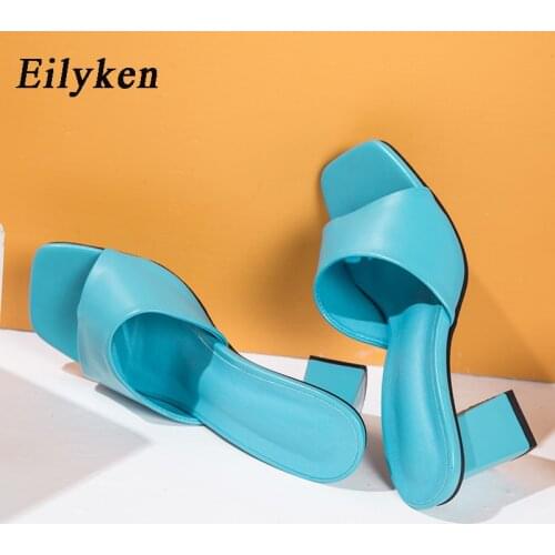 Eilyken Elegant Women Summer Dress Shoes High Quality Cozy PU Leather Clip Toe Design Slippers Fashion Square Heels Sandals