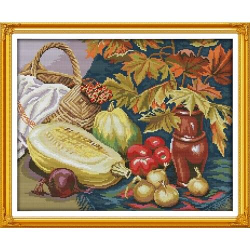 Fruits and Vegetables Still Life Canvas Cross Stitch Kits 100% Printed Embroidery DIY Handmade Needle work Wall Home Decor