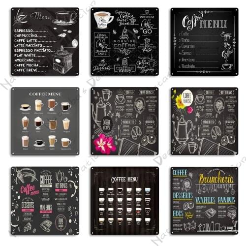 Coffee Menu Wall Metal Plate Cafe Club Man Cave Home Metal Signs Decorative Plate Vintage Poster Metal Plaque Industrial Decor