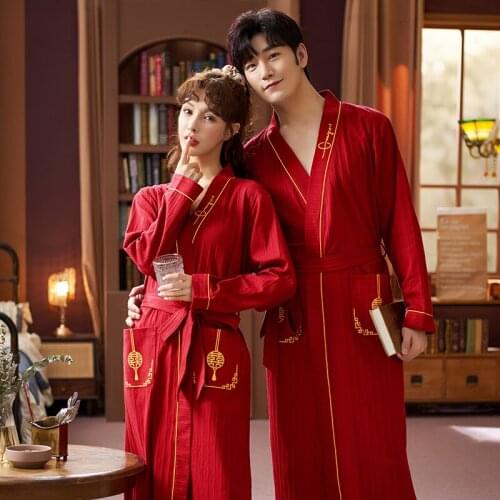 Boys Girls One line collar bandage long sleeve Nightgown Red casual Nightdress Autumn couple Nightgown Solid Striped Cotton NLZM