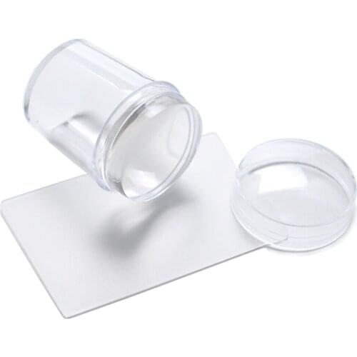 2016 New1set 3.8cm Super Big Clear Jelly Nail Art Stamper Scraper with Cap Silicone Nail Stamp Stamping Template Tools