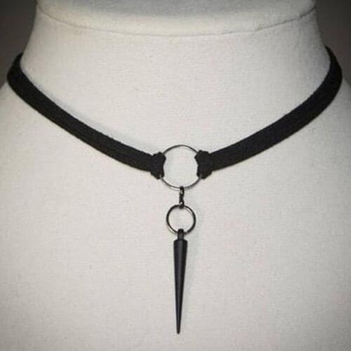 Spike Choker Necklace, Suede Choker Necklace, Spike Necklace, Goth Jewelry, Ring Choker, O-Ring Choker, Boho Jewelry
