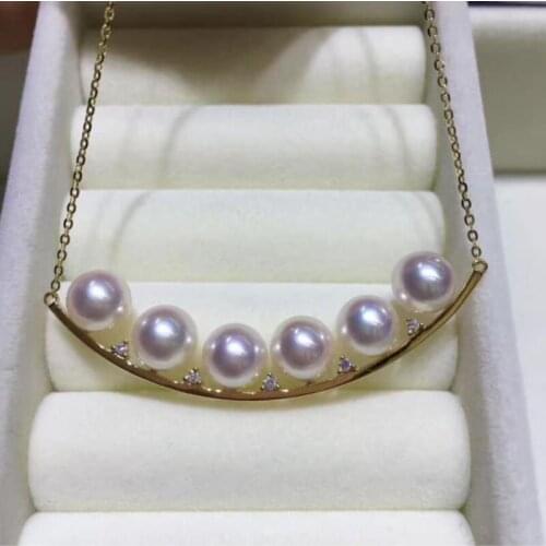 New design 7-8mm freshwater round white pearl necklace 925silver