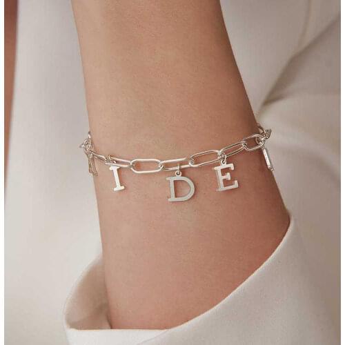 Mumuxing2021 Personalized Woman Bracelet Rectangular Chain Custom Name Initials Stainless Steel Trend Bracelet Mens Party Gift