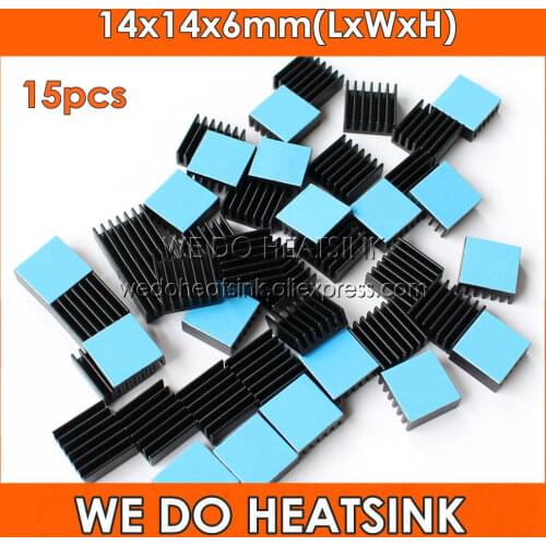 WE DO HEATSINK 15pcs 14x14x6mm Black Anodize Extruded Aluminum Radiators Aluminium Heatsink With Blue Thermal Pad
