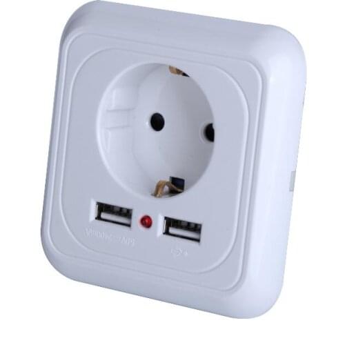 New 1 piece Socket with usb wall outlet 2.4A 3 slots Wall Socket eu Ports Charger 16A 250V kitchen plug socket Electrical Outlet