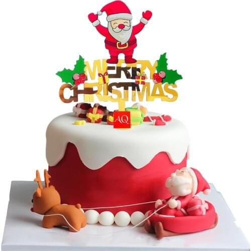 Merry Christmas Acrylic Cake Toppers Cartoon Xmas Tree Cake Decoration Snowman Happy New Year Cupcake Toppers Decor For Party