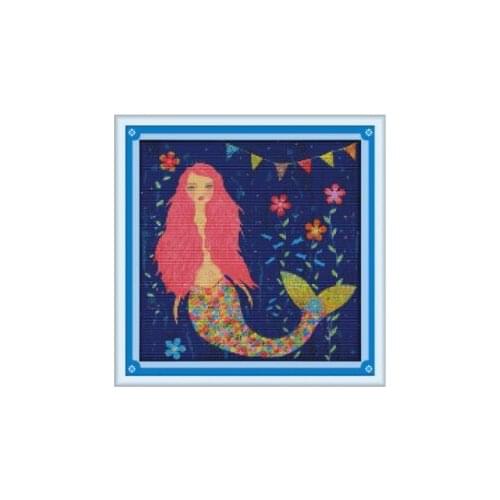 Fishgirl Counted Cross Stitch 11CT 14CT 18CT DIY Chinese Cross Stitch Kits Embroidery Needlework Sets