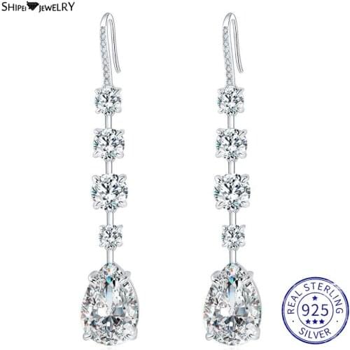 Shipei Luxury 925 Sterling Silver Water Drop Greated Moissanite Gemstone Wedding Fine Jewelry Engagement Diamonds Earrings