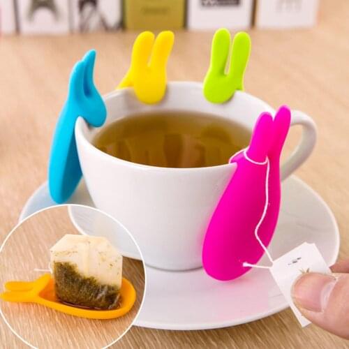 Silicone Rabbit Tea Bag Holder Cute Cup Mug Hanging Holder Tool Coffee Tea Spoon Holder Gift Random Color
