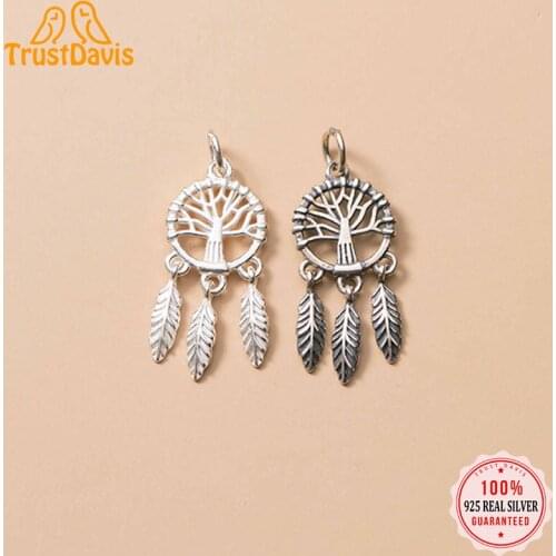 Trustdavis Real 925 Sterling Silver Fashion Wish Tree Dream Catcher Charm Pendant Handmade DIY Accessories Fine Jewelry DZ200
