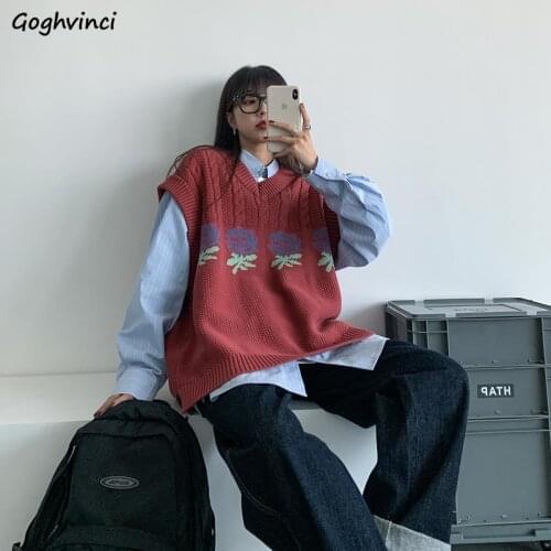 Sweater Vest Women Autumn Print Korean Style Retro Loose Fashion Outerwear Sleeveless Trendy Casual Harajuku College Sweet Mujer