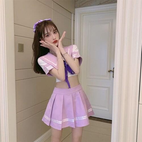 Ladies Sexy Cosplay Student Uniform School Girl Babydoll Dress Ladies Lace Mini Skirt Set