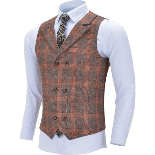 Mens Business Navy Vest Wool Plaid Slim Fit Single-breasted Cotton Suit Vest Waistcoat For Wedding Formal Vest Groomsmen