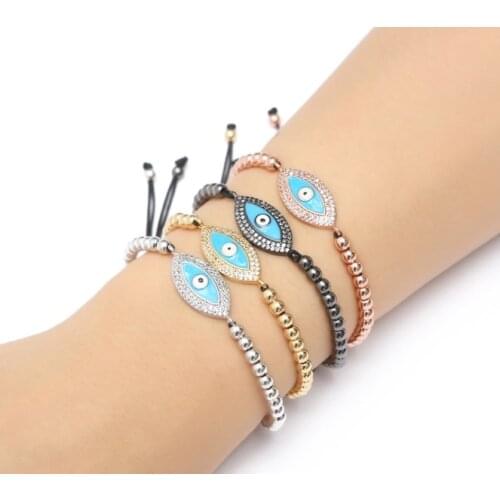 Gold silver micro pave cz Cubic Zirconia rope adjusted Copper Beads Bracelet gdf2 Turkish Evil Eye Charm Braided Bangles