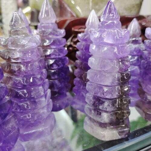 1pcs purple crystal natural mineral high quality clear linglong pagoda water quartz crystal fengshui household accessori