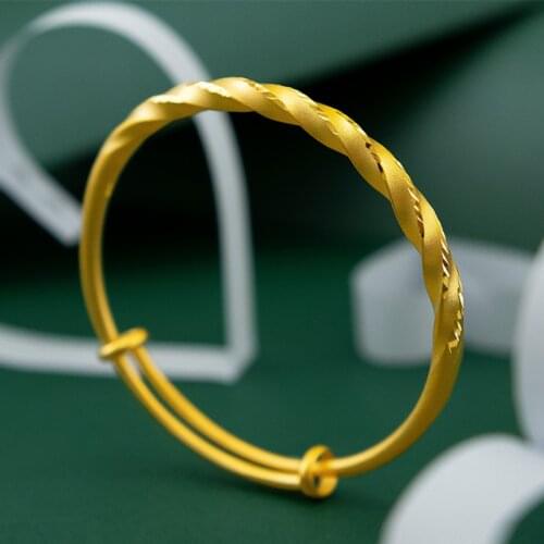 14k Gold Womens Wedding Engagement Solid Twisted Bangle Exquisite Push-pull Bracelet Jewelry Gifts Long-lasting Color