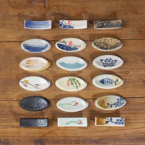 2 Pcs Square Oval Ceramic Chopsticks Holder Stand Shelf Chopsticks Pillow Chopstick Rest Rack Retro Japanese Kitchen Tableware