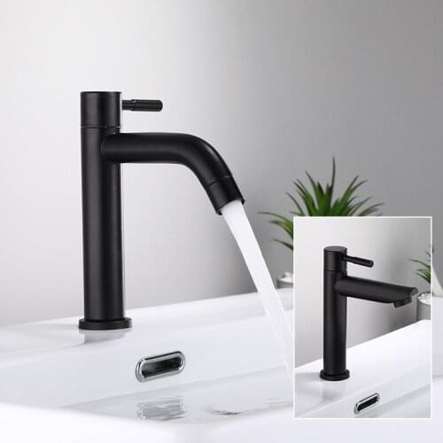 304 stainless steel Bathroom Faucet Black Basin Faucet Single Cold Water Sink Faucet Handle Deck Mounted