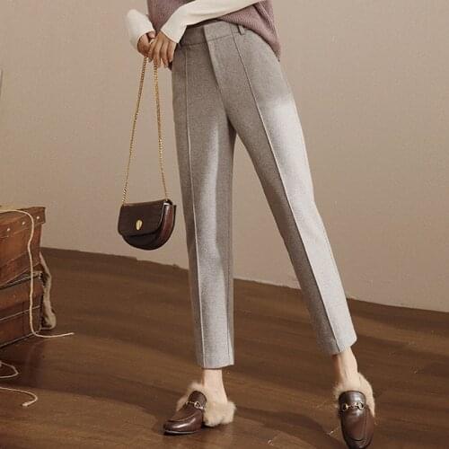Casual Loose Elastic High Waist Woolen Harem Pants Women Office Lady Suit Pant Autumn Korean Style Solid Ankle-Length Trousers