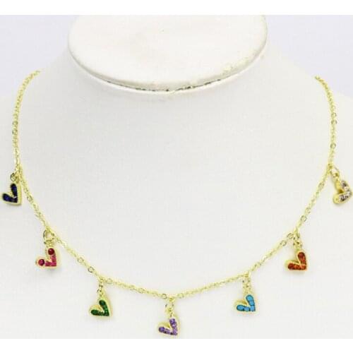 5 Strand Tiny Heart Layer Necklace Gold Heart Chain Pendant necklace MIx color crystal jewelry Necklace fashion 8516