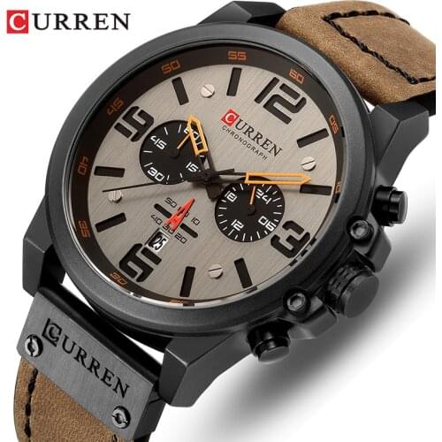 CURREN Watch Top Brand Fashion Leather Quartz Men Watches Army Date Chronograph Sports Male Clock Relogio Masculino Montre Homme